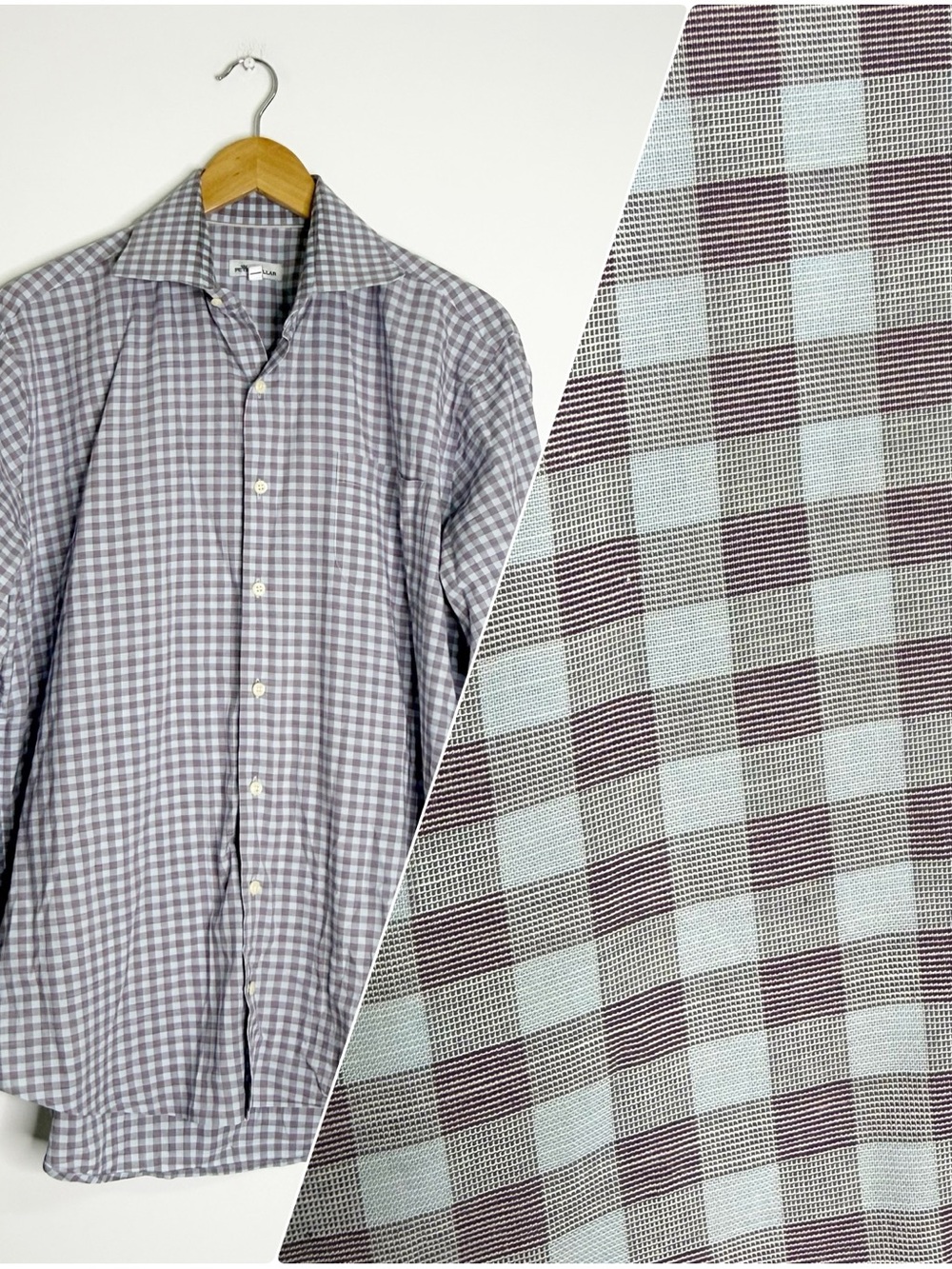 Peter Millar Men’s Large Gingham Check Button Up Shirt Cotton Stretch